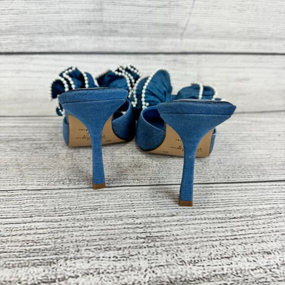 Venita Aspen For Gianni Bini Harlow Blue Ruffle Pearl Bow Heels Size 9 - Picture 5 of 10